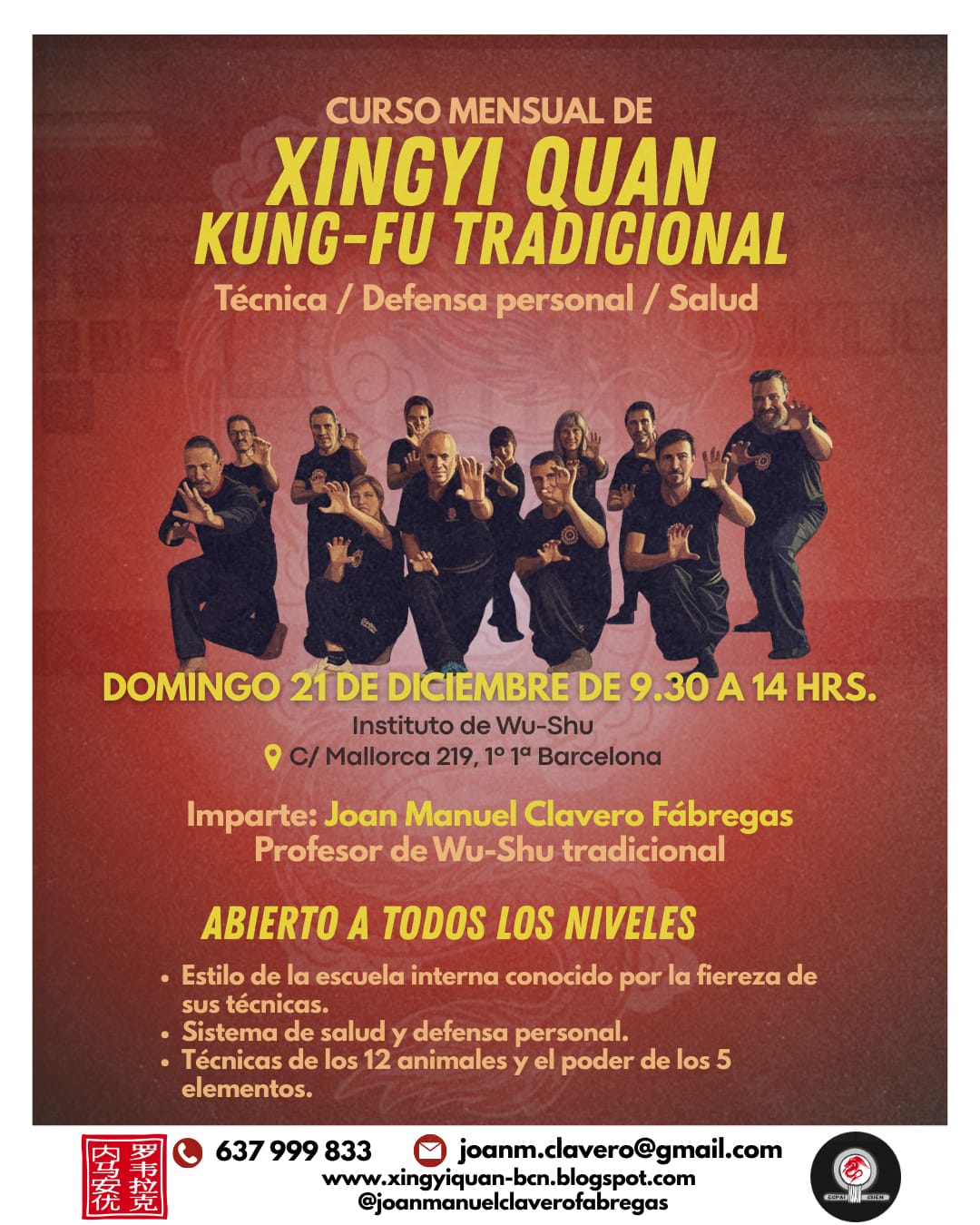 curso xing yi Barcelona kung fu